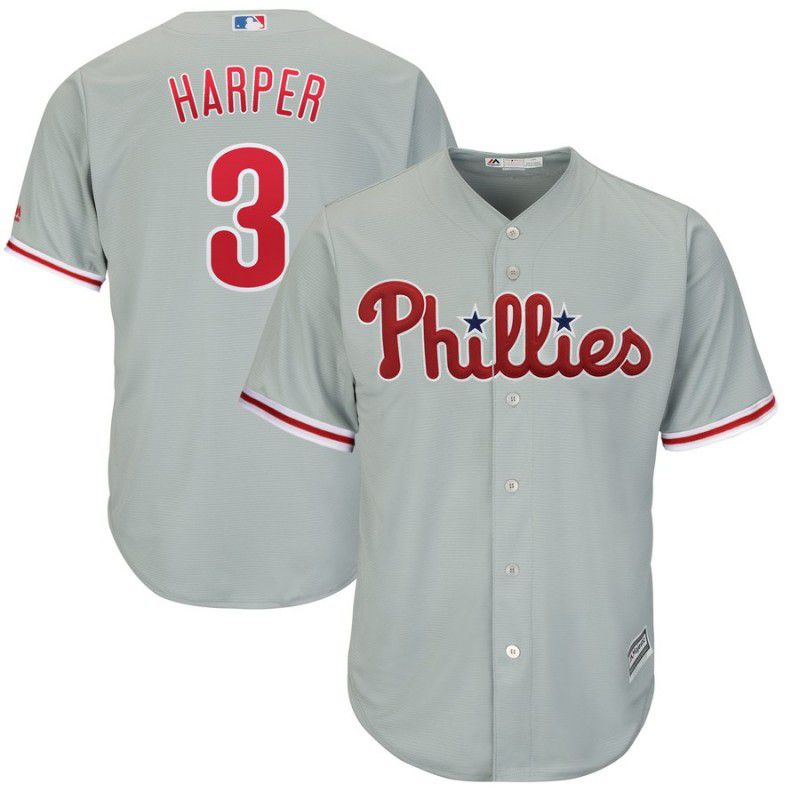 2019 MLB youth Philadelphia Phillies #3 Bryce Harper grey game Jerseys->youth mlb jersey->Youth Jersey